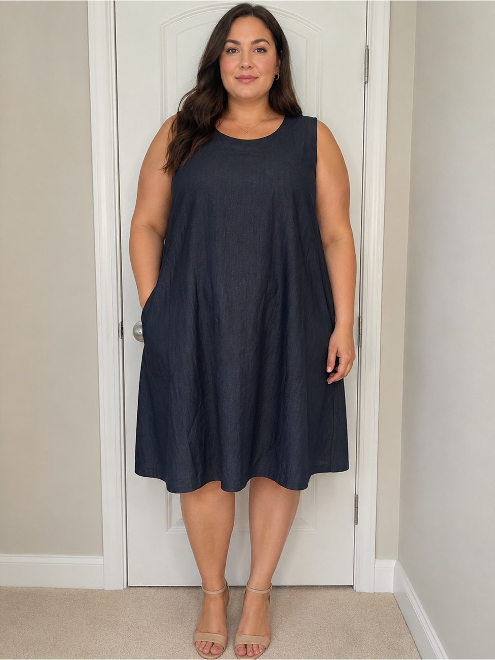 Calvin Klein Womens Size 18W Denim Look Sleeveless Shift Dress Plus Size